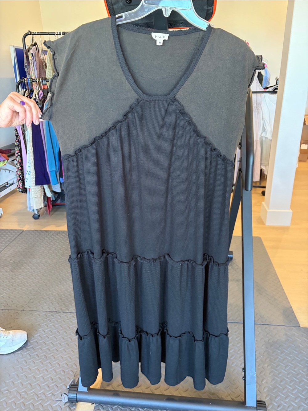 POL Black Tiered Scoop-Neck Midi Dress